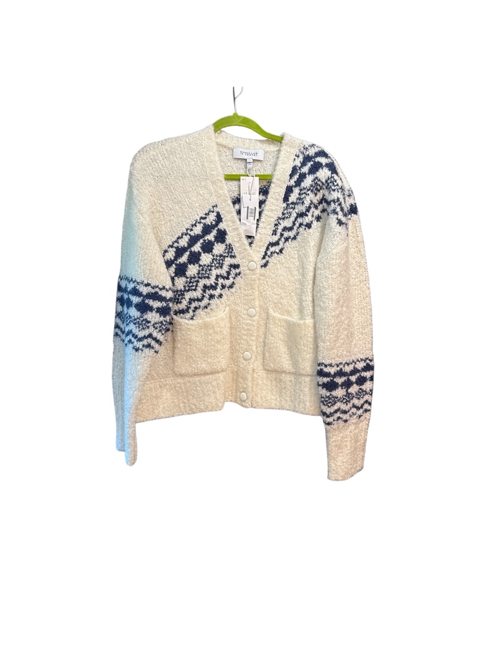 Zadig & Voltaire Cream Cardigan with Navy Geometric Accents